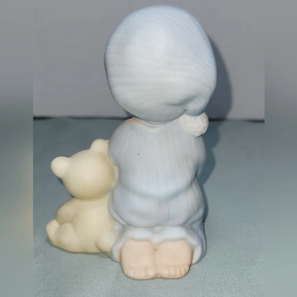 Vintage Home Interiors Bedtime Prayer Child & Teddy Bear Figurine HOMCO Blue Boy